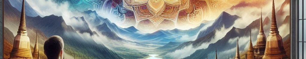An image of a man sitting in a chair and seeing images of the divine in his gaze.